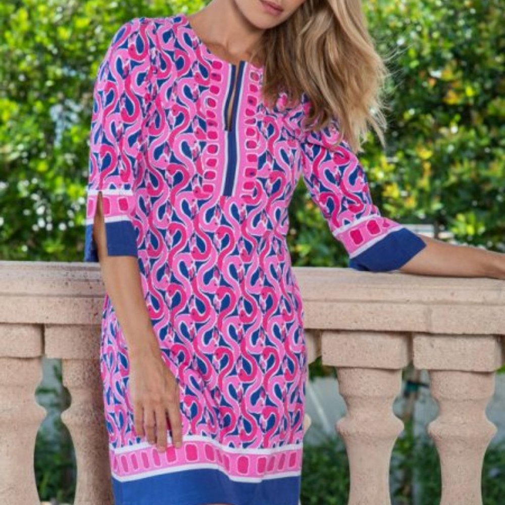 Flamingo Beach Print Slit Neck Dress 17C42